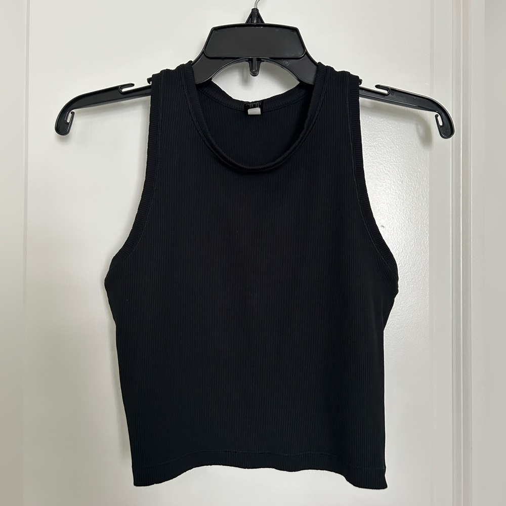 90 Degree by Reflex Black Ribbed Racerback Cropped Top Women’s Size Small